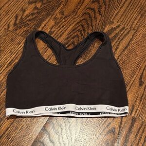 Calvin Klein Black Racerback Sports Bra with Logo Band